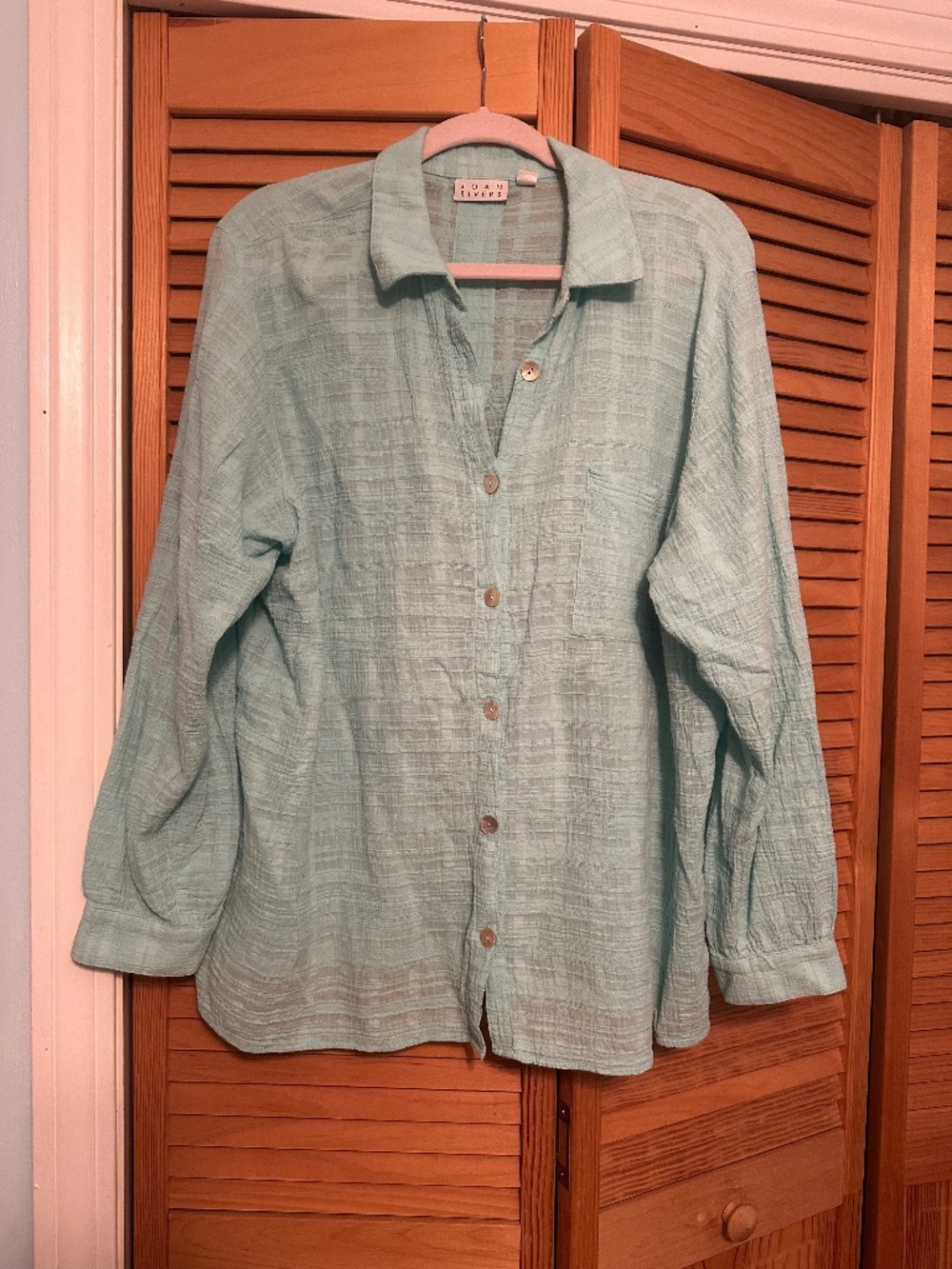 EUC JOAN RIVERS AQUA BLUE L/S GUAZE SHIRT XL